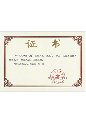 2005年1月PCAS灰砂活化劑獲“九五、十五”科技成果獎(jiǎng)